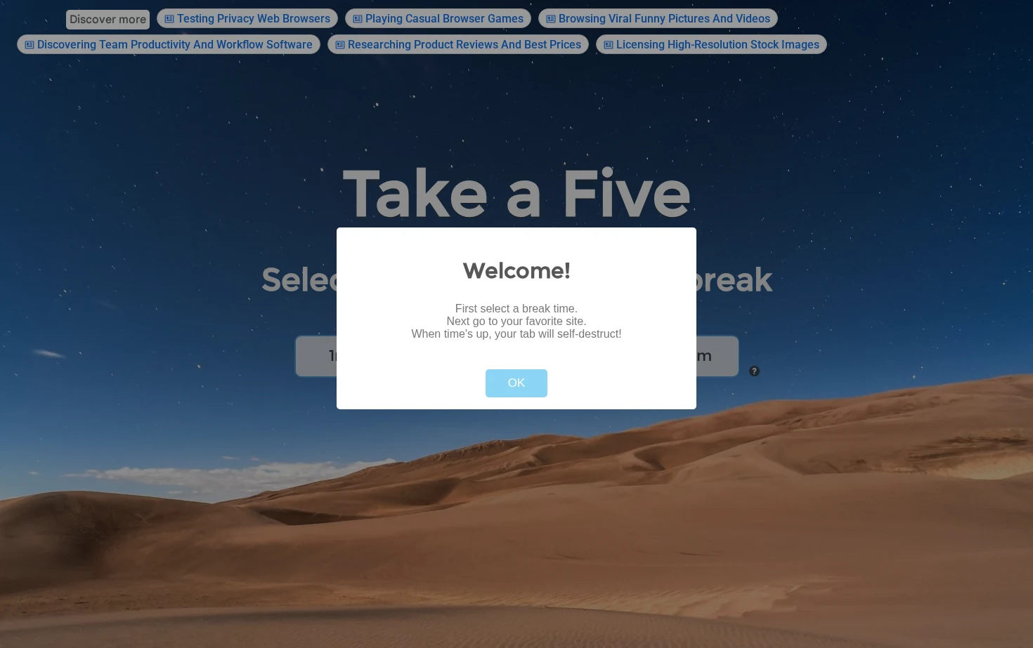 Take a Five - Productivity Tool 页面快照
